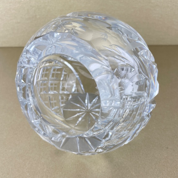 Vintage Cut Glass Crystal Round Orb Ashtray Etched Rose Flower - Picture 4 of 5